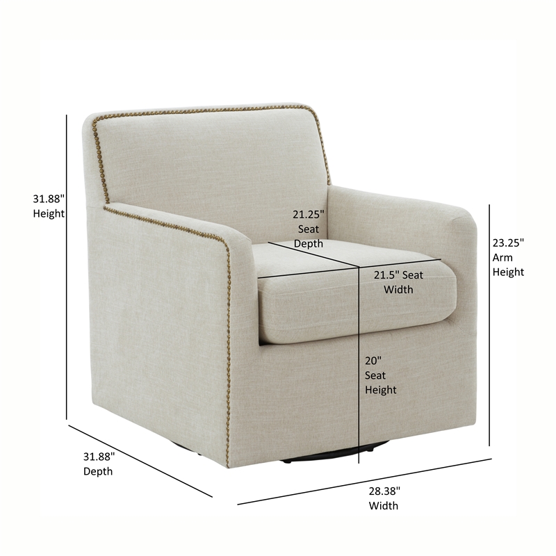 Comfort Pointe Tolland Beige Polyester Swivel Accent Chair with Nailhead Trim