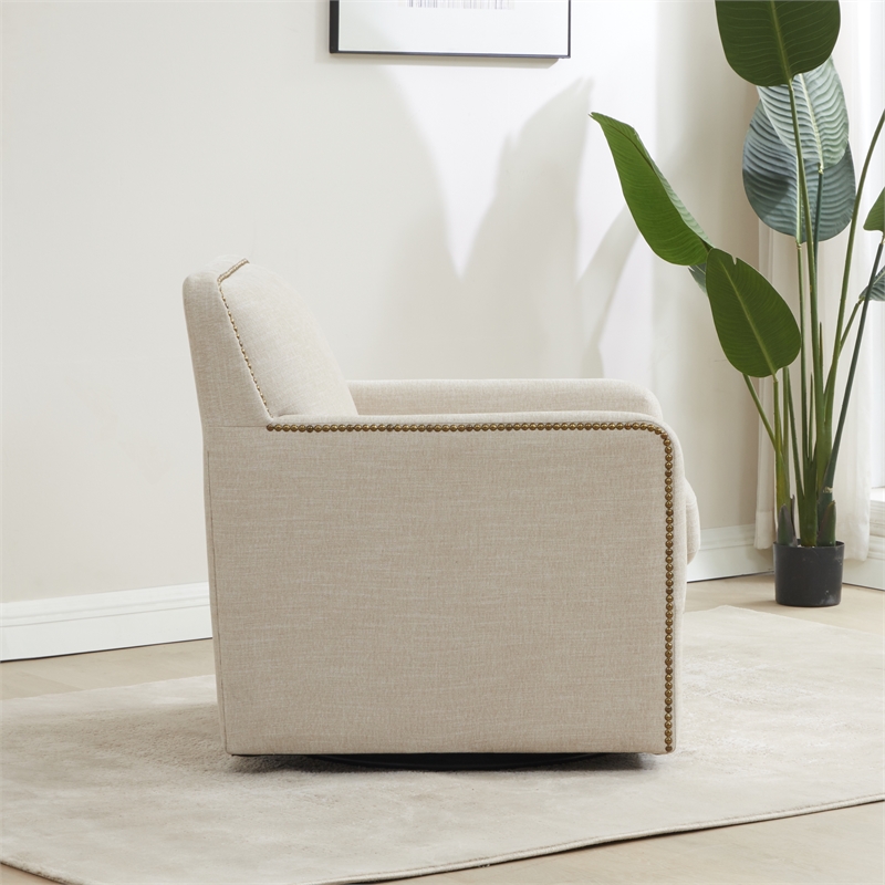 Comfort Pointe Tolland Beige Polyester Swivel Accent Chair with Nailhead Trim