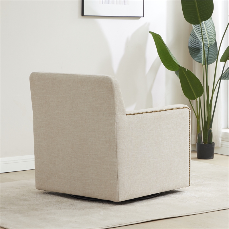 Comfort Pointe Tolland Beige Polyester Swivel Accent Chair with Nailhead Trim