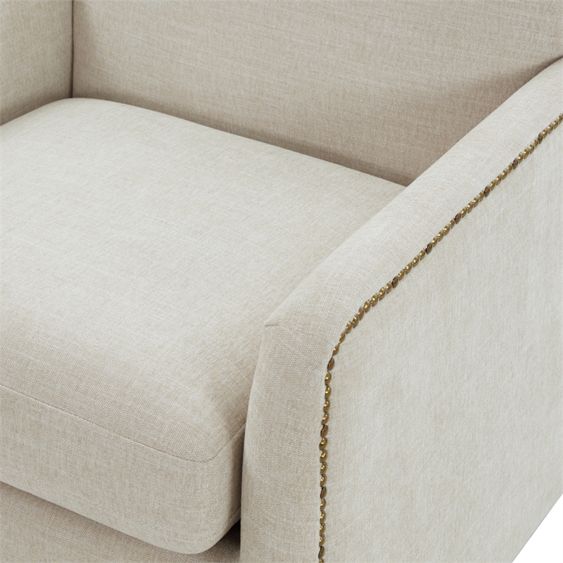 Comfort Pointe Tolland Beige Polyester Swivel Accent Chair with Nailhead Trim