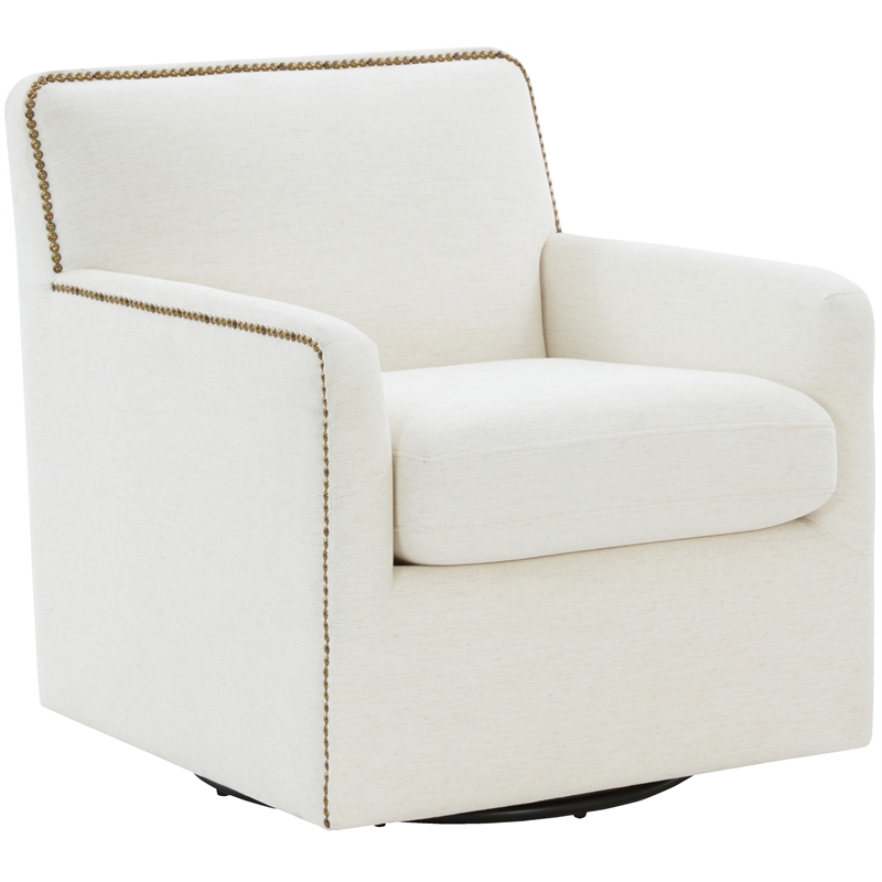 Comfort Pointe Tolland Cream Polyester Swivel Accent Chair with Nailhead Trim