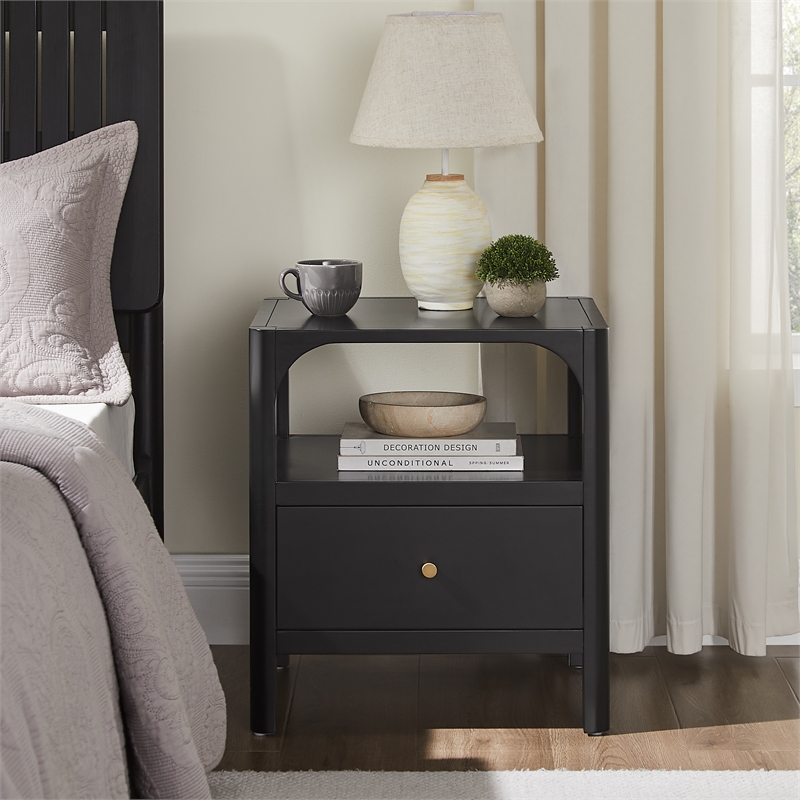 Comfort Pointe Wallis 1-drawer Wood Nightstand in Black Finish
