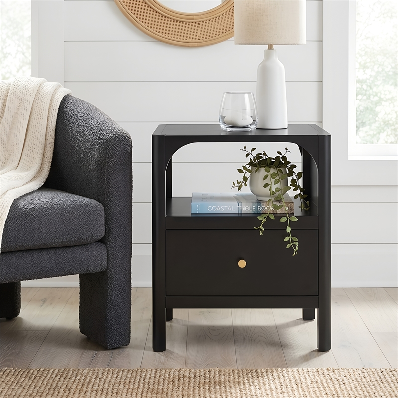 Comfort Pointe Wallis 1-drawer Wood Nightstand in Black Finish