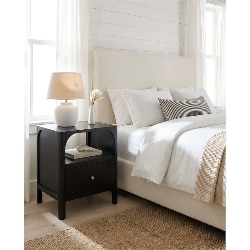 Comfort Pointe Wallis 1-drawer Wood Nightstand in Black Finish