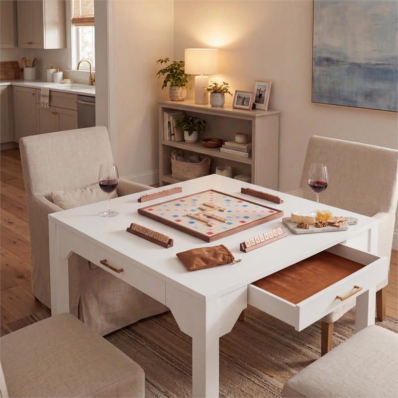Comfort Pointe Annadale White Wood Square Dining or Mahjong Game Table