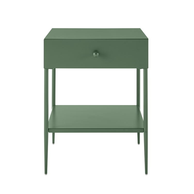 Chalamet Vintage Green Metal 1-Drawer Nightstand with Open Shelf