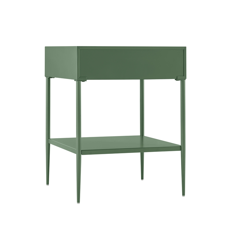 Chalamet Vintage Green Metal 1-Drawer Nightstand with Open Shelf