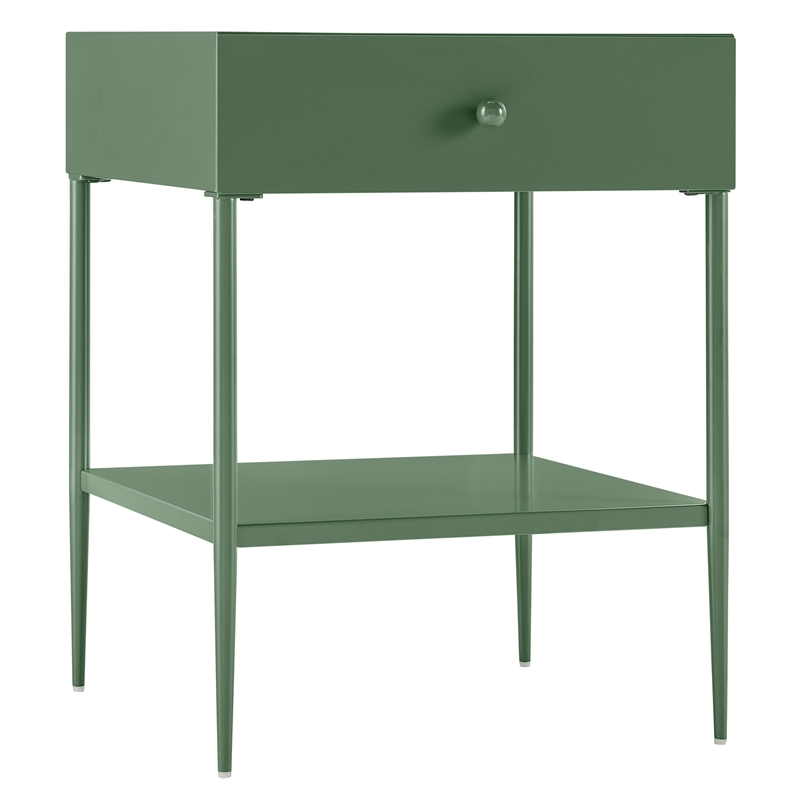 Chalamet Vintage Green Metal 1-Drawer Nightstand with Open Shelf