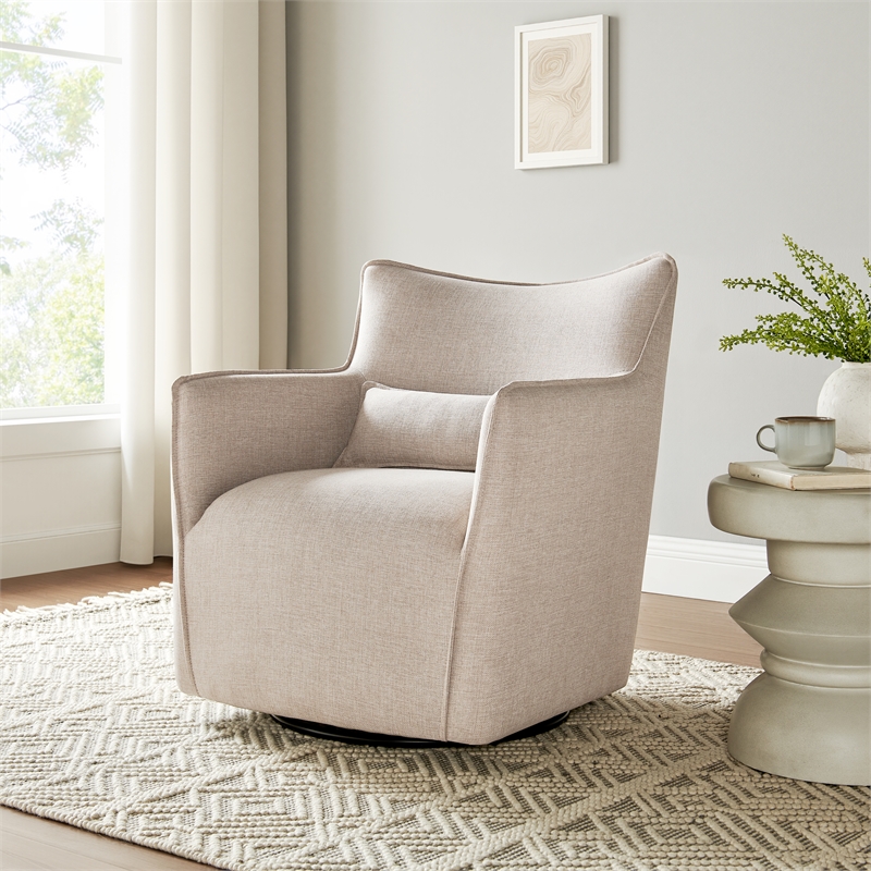 Alegre Swivel Accent Chair with Pillow - Swivel Base - Beige Sand Polyester
