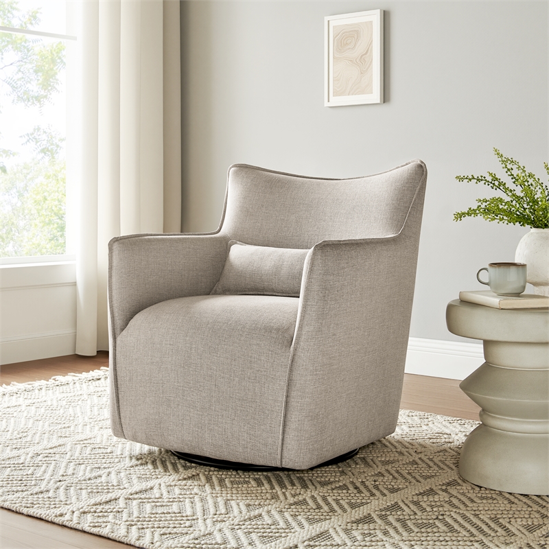 Alegre Swivel Accent Chair with Pillow - Swivel Base - Sea Oat Gray Polyester