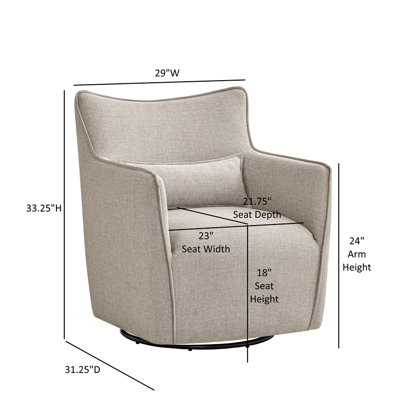 Alegre Swivel Accent Chair with Pillow - Swivel Base - Sea Oat Gray Polyester