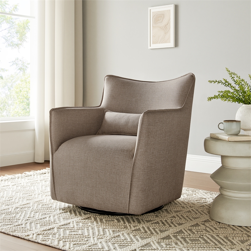 Alegre Swivel Accent Chair with Pillow -  Swivel Base - Mushroom Brown Polyester