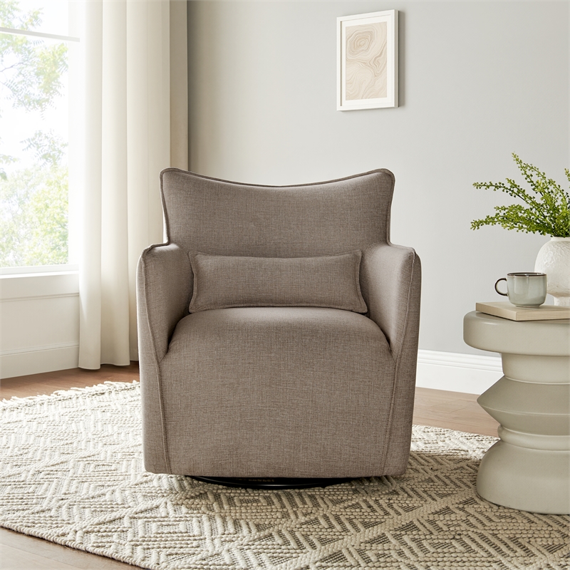 Alegre Swivel Accent Chair with Pillow -  Swivel Base - Mushroom Brown Polyester