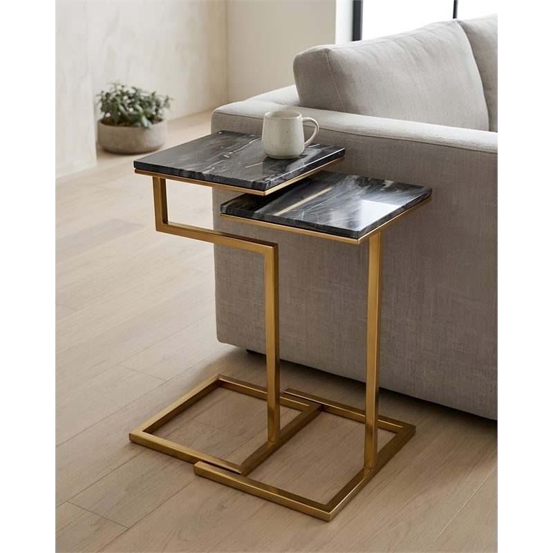 Charlbury 2-Piece Square Nesting C-Table Set with Black Marble Tops