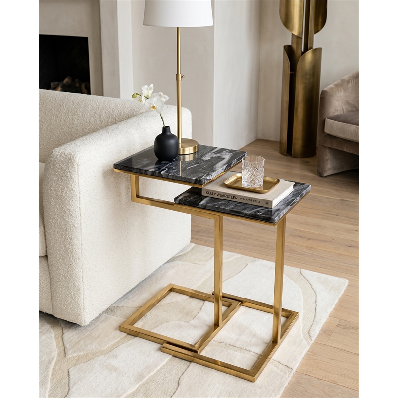 Charlbury 2-Piece Square Nesting C-Table Set with Black Marble Tops