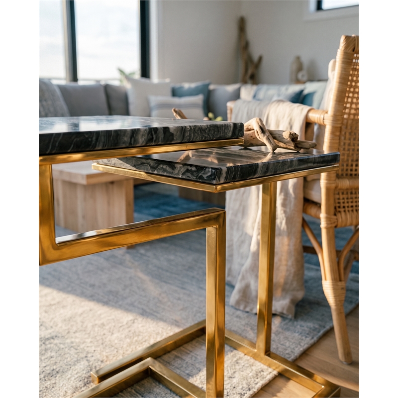 Charlbury 2-Piece Square Nesting C-Table Set with Black Marble Tops