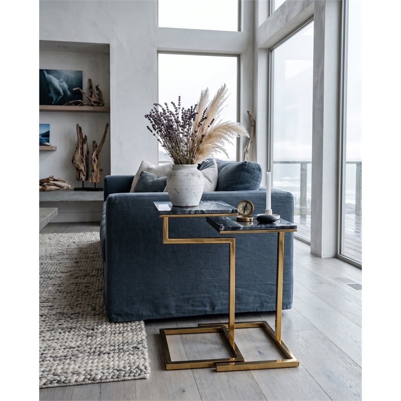 Charlbury 2-Piece Square Nesting C-Table Set with Black Marble Tops