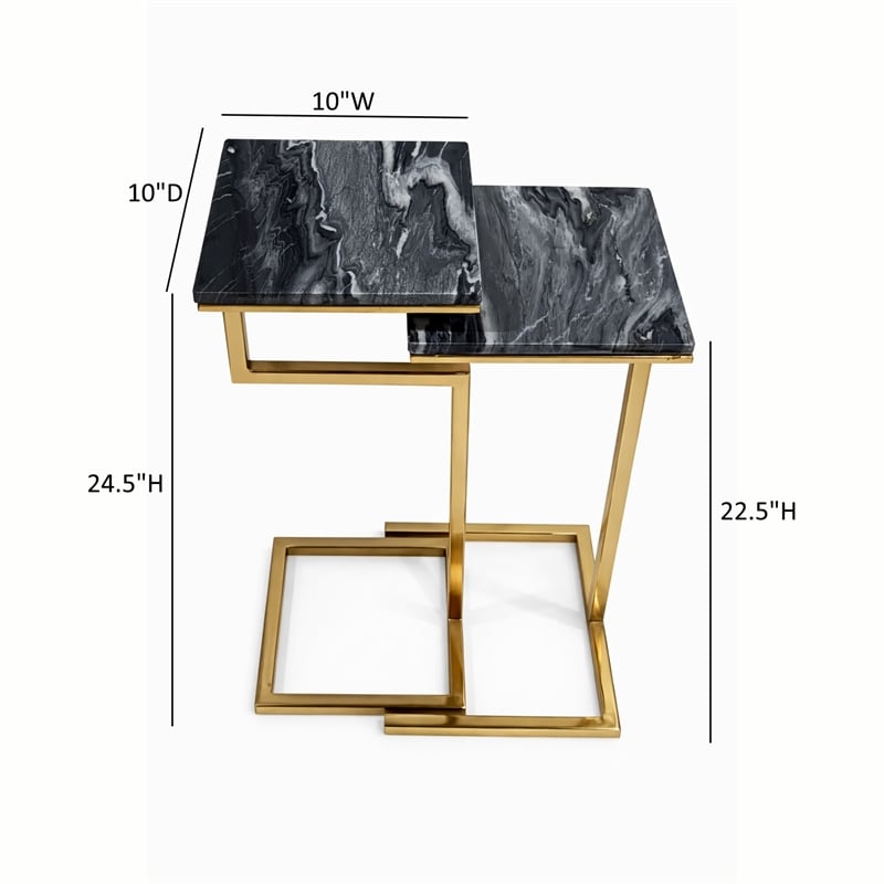 Charlbury 2-Piece Square Nesting C-Table Set with Black Marble Tops