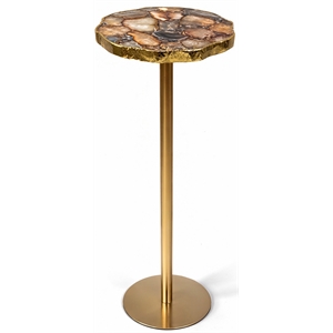 Carnelian 10&quot Round Accent Table with Agate Stone Top and Gold Iron Base
