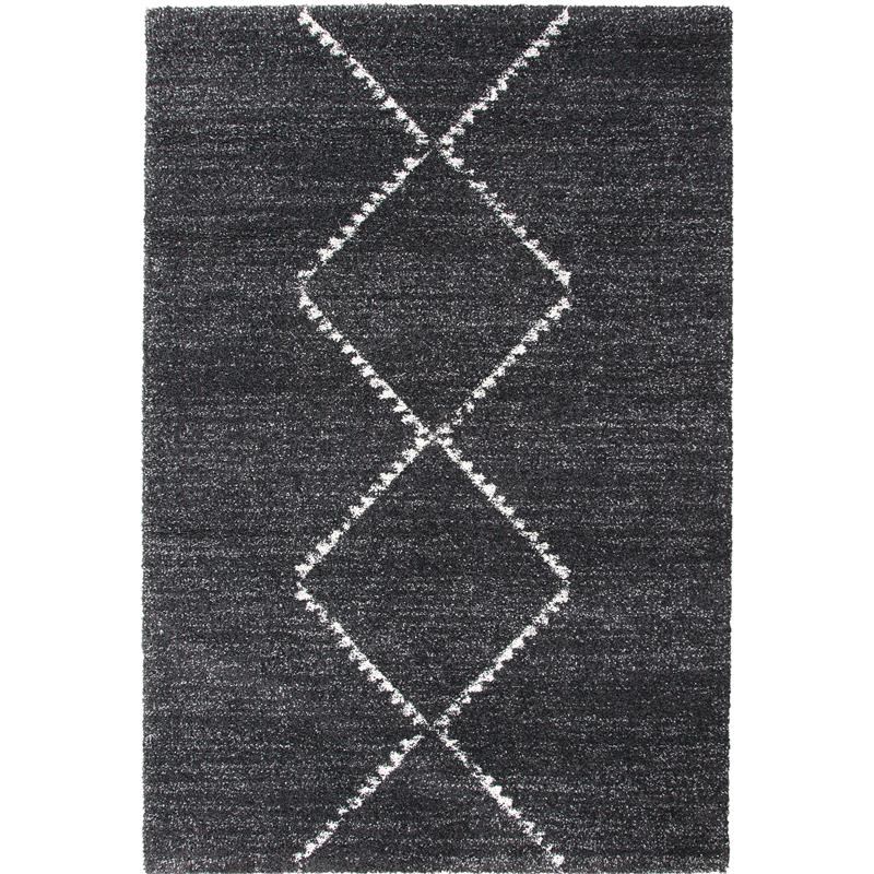 Granada Asher Olefin Shag Black/ Ivory Argyle Area Rug