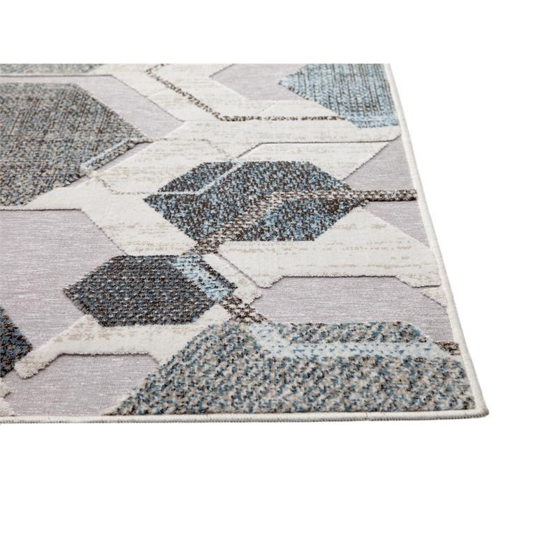 Napa Elio High/ Low Chenille and Viscose Gray/ Blue/ Multi Geometric Area Rug
