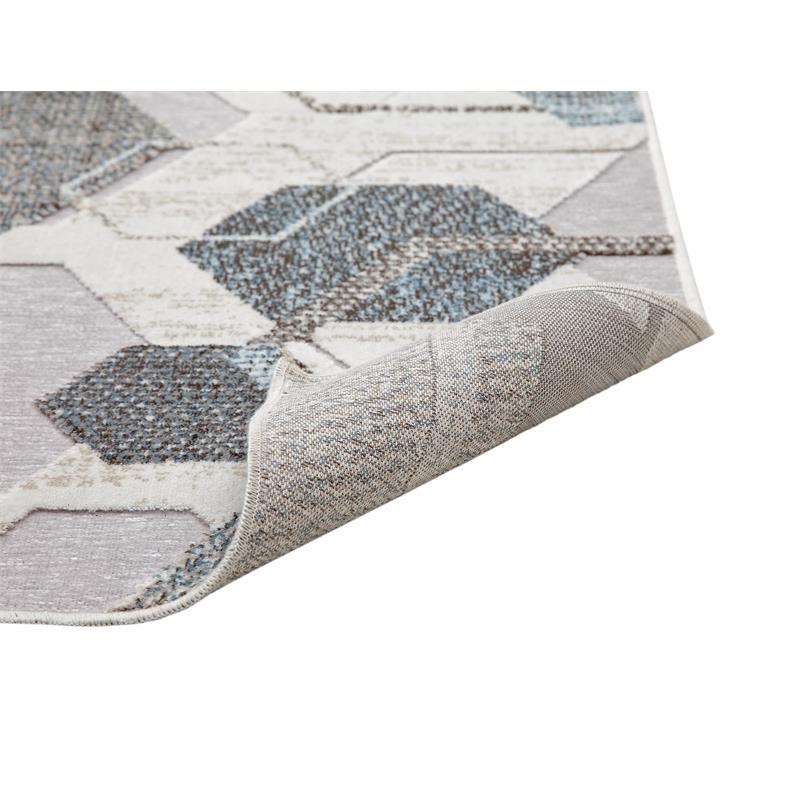 Napa Elio High/ Low Chenille and Viscose Gray/ Blue/ Multi Geometric Area Rug