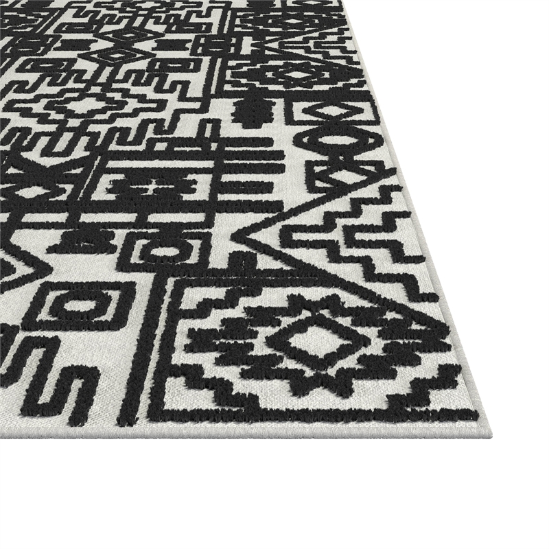 Napa Mercana Ivory and Black Chenille High-Low Area Rug