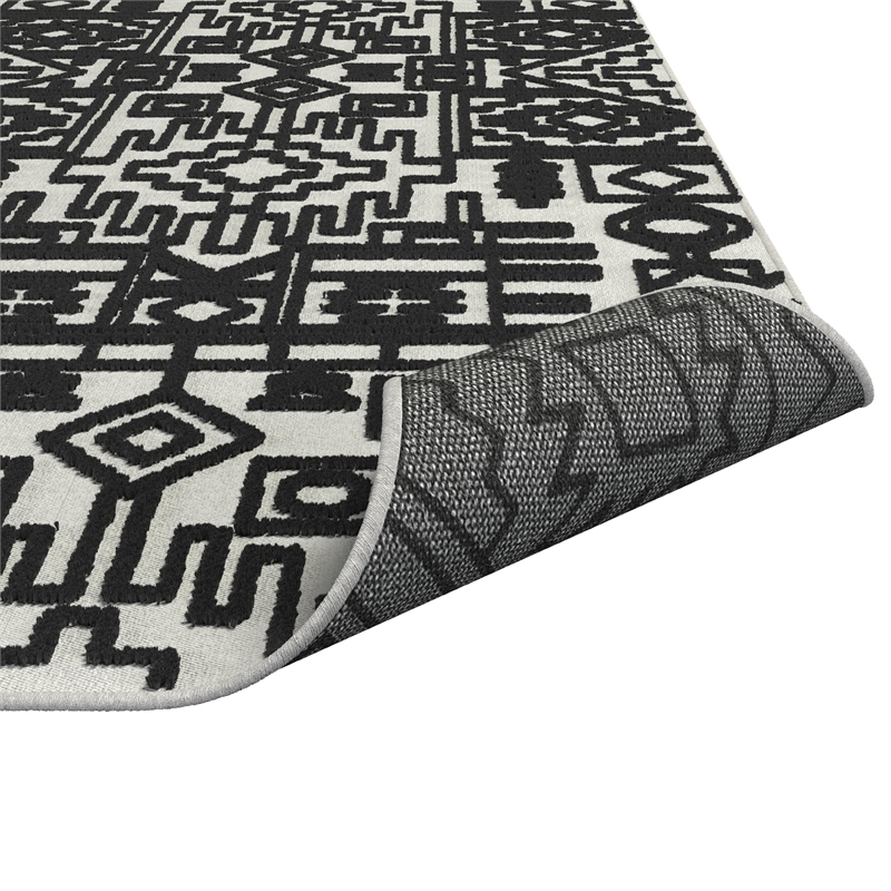 Napa Mercana Ivory and Black Chenille High-Low Area Rug