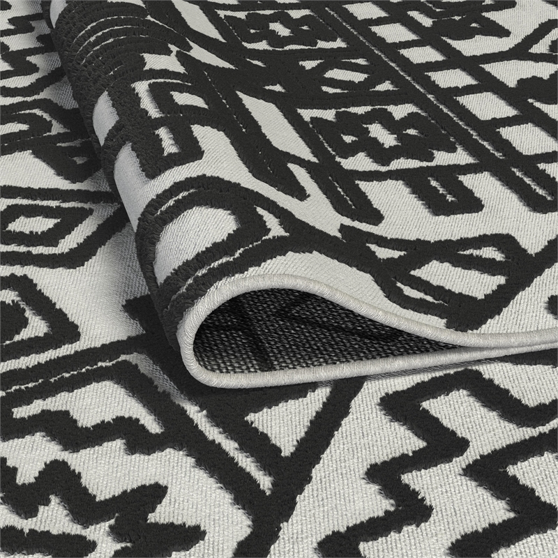 Napa Mercana Ivory and Black Chenille High-Low Area Rug
