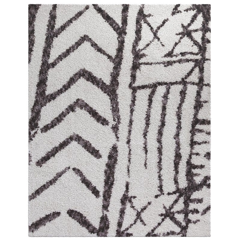 Oasis Juno White and Dark Gray Polyester Area Rug