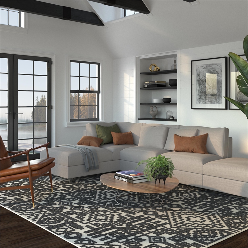 Napa Mercana Ivory and Black Chenille High-Low Area Rug