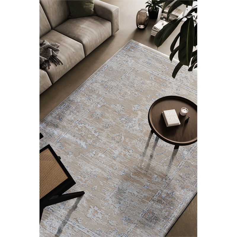 Eno Elmina Brown Ivory Taupe and White Viscose  Area Rug