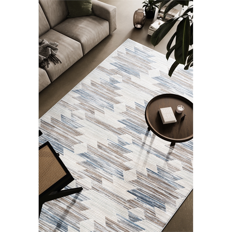 Eno Gamela Blue Brown Copper Grey Ivory Viscose Area Rug