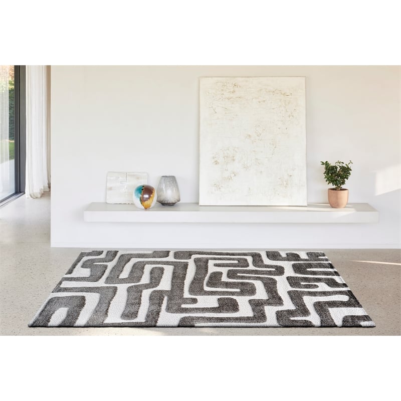Luna Meara Gray and Ivory Recycled Polyester Area Rug
