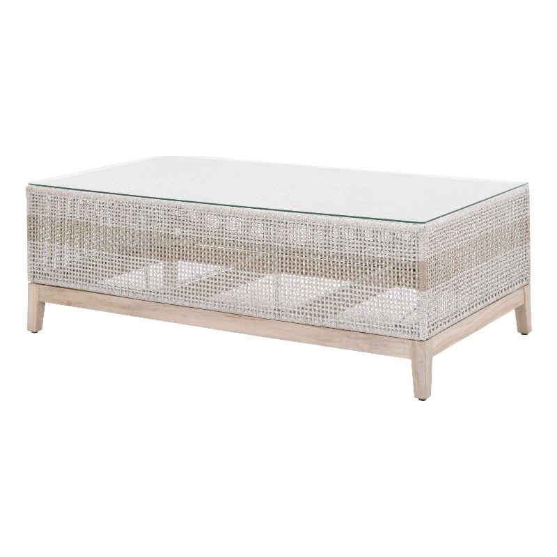 Essentials For Living Woven Tapestry Fabric Outdoor Coffee Table in Gray