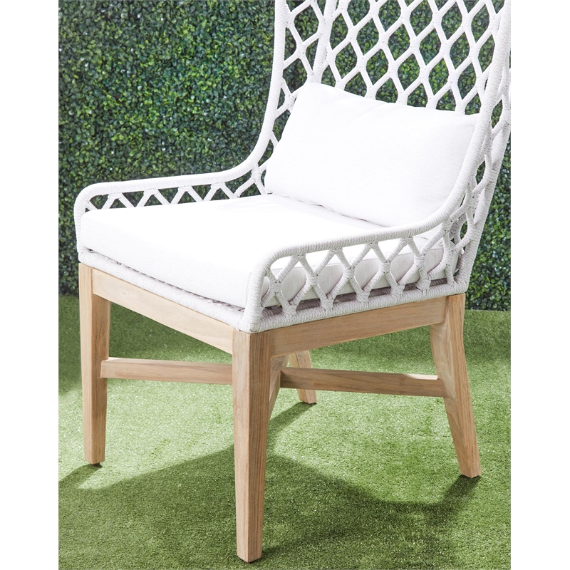 Essentials For Living Woven Lattis Fabric Outdoor Wing Chair in Off White