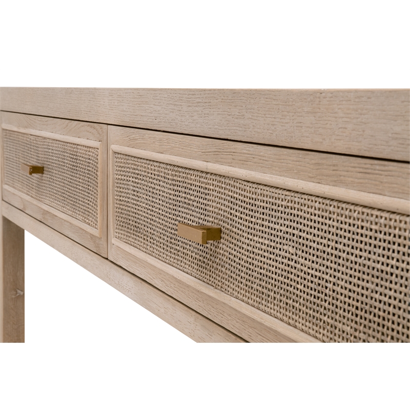 Essentials For Living Bella Antique Cane Wood Entry Console in Smoke Gray