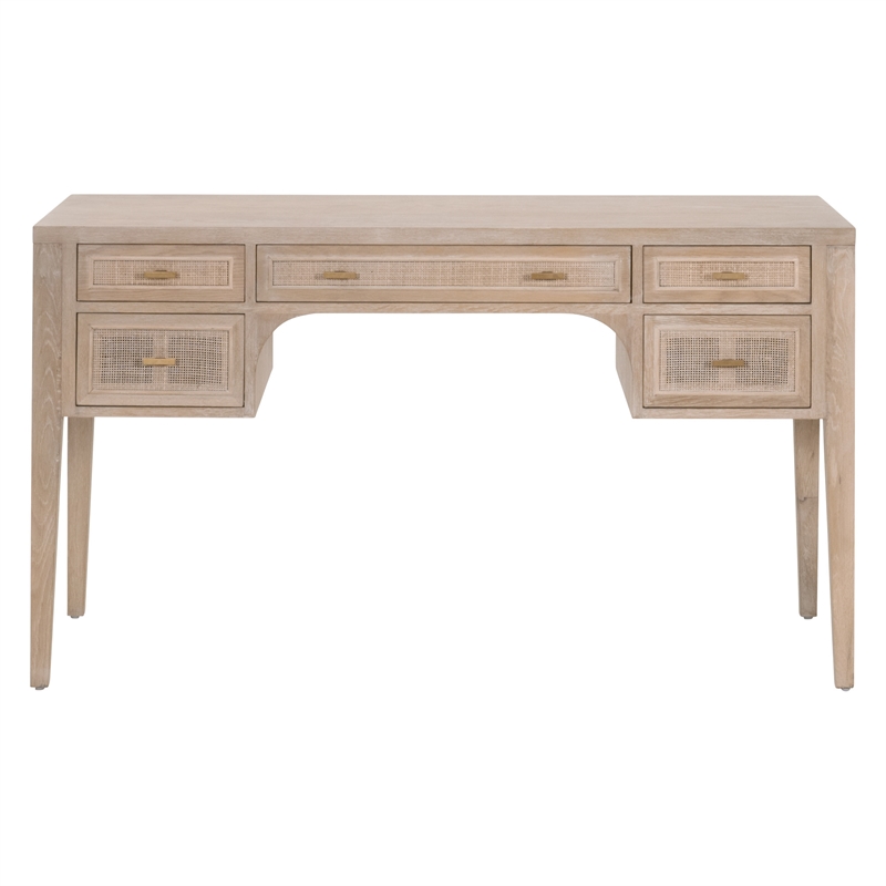 Essentials For Living Bella Antique Cane Wood Desk in Smoke Gray