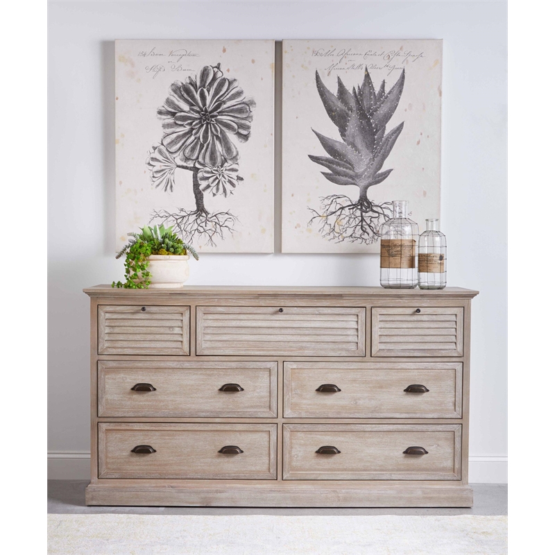 Essentials For Living Traditions Eden Wood 7-Drawer Media Dresser in Gray