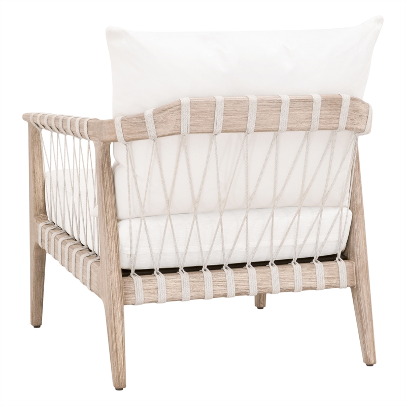 Pacific Club Chair - Natural Gray Solid Wood with White Upholstery and Rope