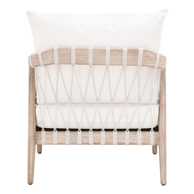 Pacific Club Chair - Natural Gray Solid Wood with White Upholstery and Rope
