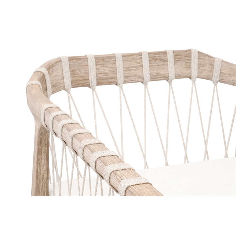 Pacific Club Chair - Natural Gray Solid Wood with White Upholstery and Rope