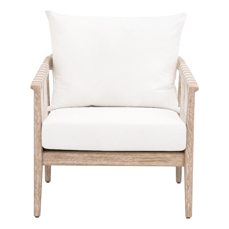 Pacific Club Chair - Natural Gray Solid Wood with White Upholstery and Rope