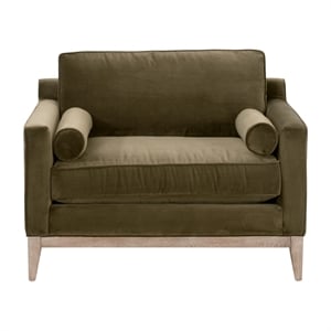 Parker Post Modern Sofa Chair - Olive Green Velvet and Natural Gray Oak