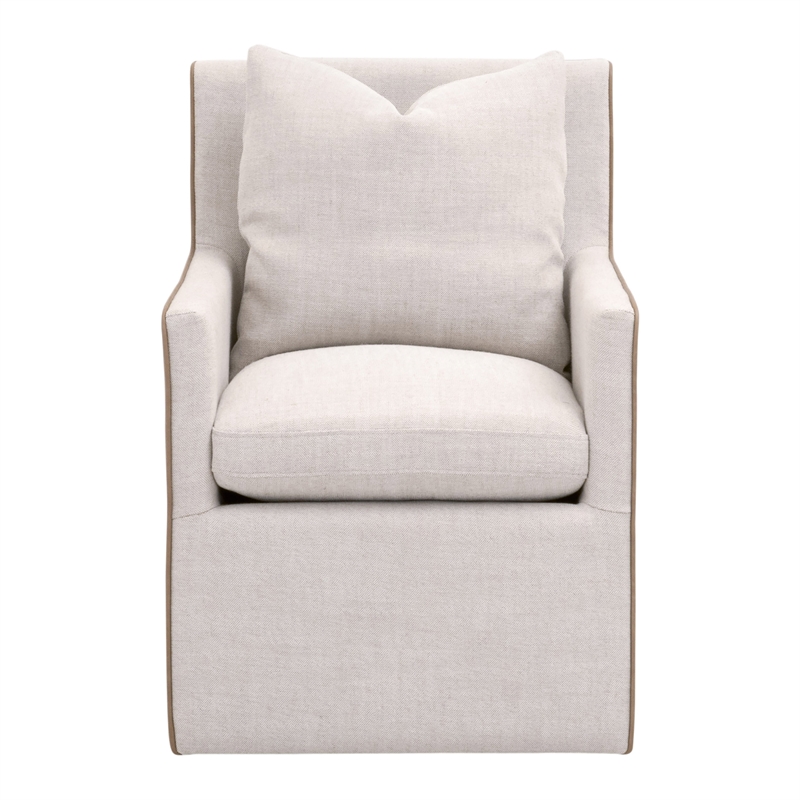 harmony arm chair with casters - beige & brown fabric