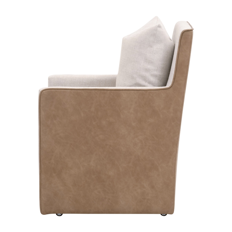 harmony arm chair with casters - beige & brown fabric