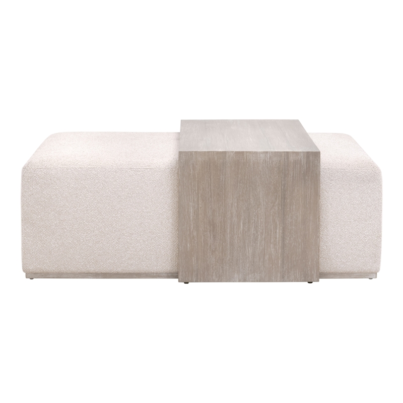 Dovetail Upholstered Coffee Table - Beige Fabric & Natural Gray Wood