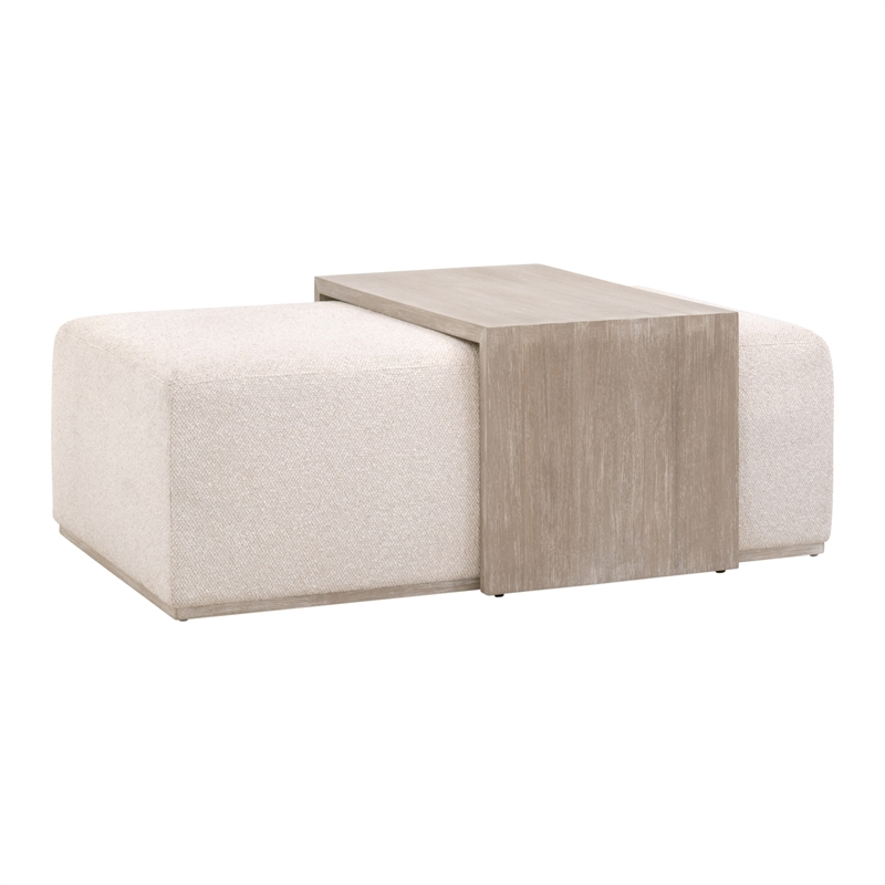Dovetail Upholstered Coffee Table - Beige Fabric & Natural Gray Wood