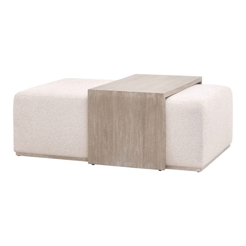 Dovetail Upholstered Coffee Table - Beige Fabric & Natural Gray Wood
