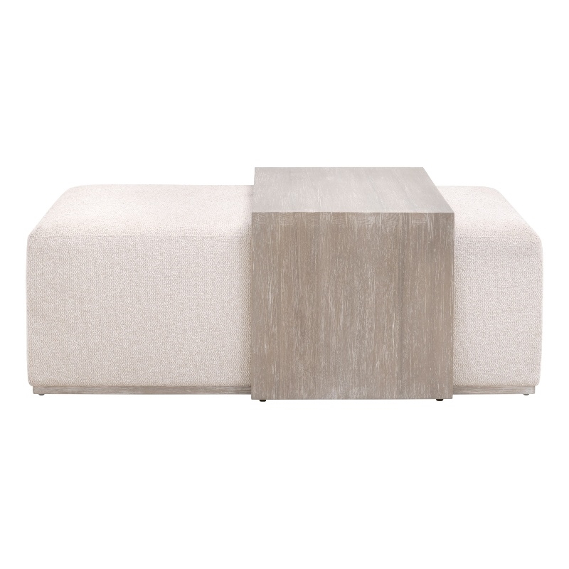 Dovetail Upholstered Coffee Table - Beige Fabric & Natural Gray Wood